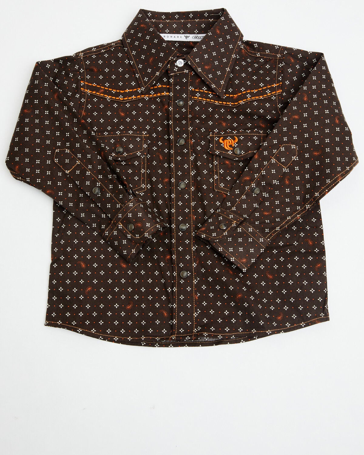 Image #1 - Cowboy Hardware Toddler Boys' Geo Print Long Sleeve Snap Stretch Western Shirt, Brown, hi-res