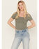 Image #1 - Moa Moa Women's Ribbed Corset Style Short Sleeve Top, Sage, hi-res