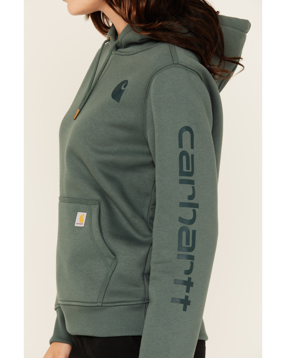 Image #3 - Carhartt Women's Relaxed Fit Midweight Logo Graphic Print Hoodie, Forest Green, hi-res