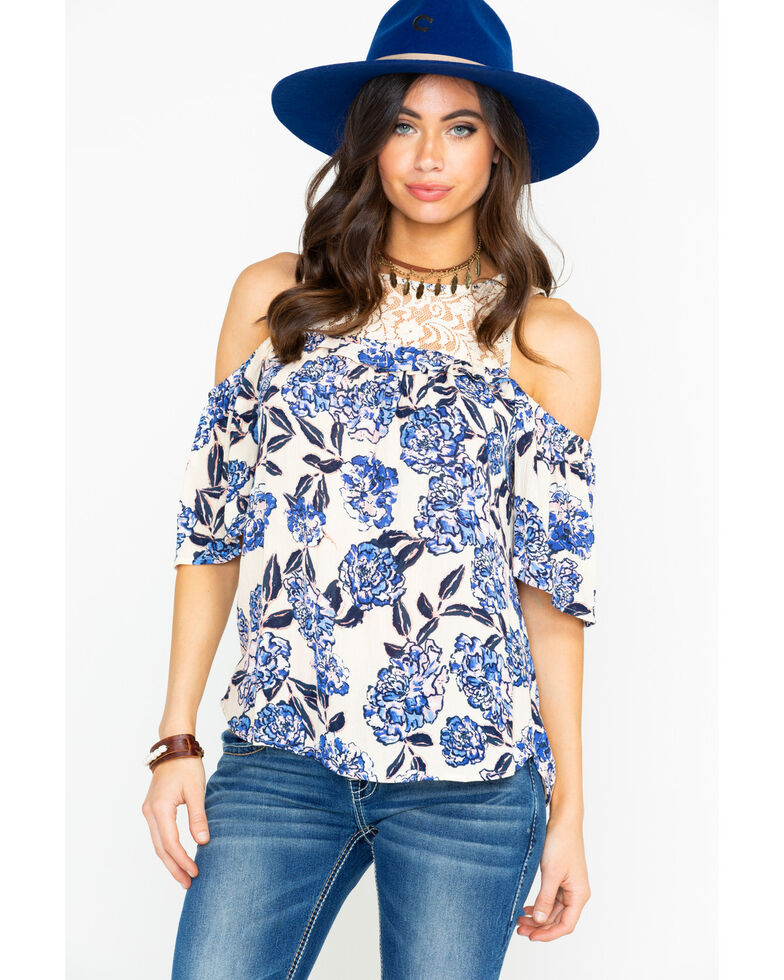 Floral cold shoulder blouse