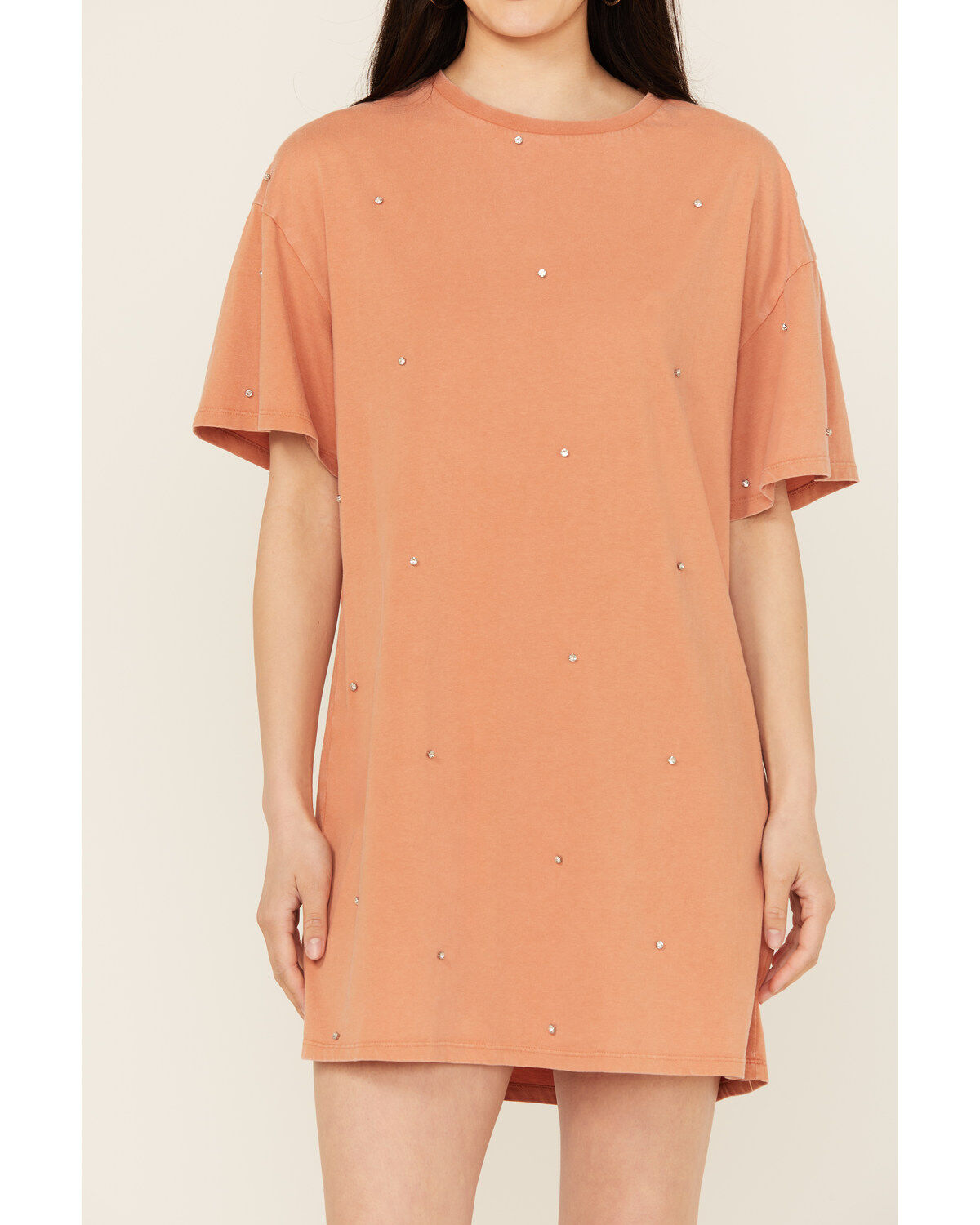 Image #3 - Rock & Roll Denim Women's Rhinestone Short Sleeve T-Shirt Mini Dress, Orange, hi-res