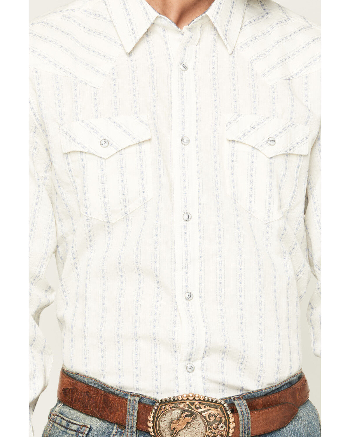 Image #3 - Cody James Men's Wyatt Stripe Print Long Sleeve Snap Western Shirt, White, hi-res