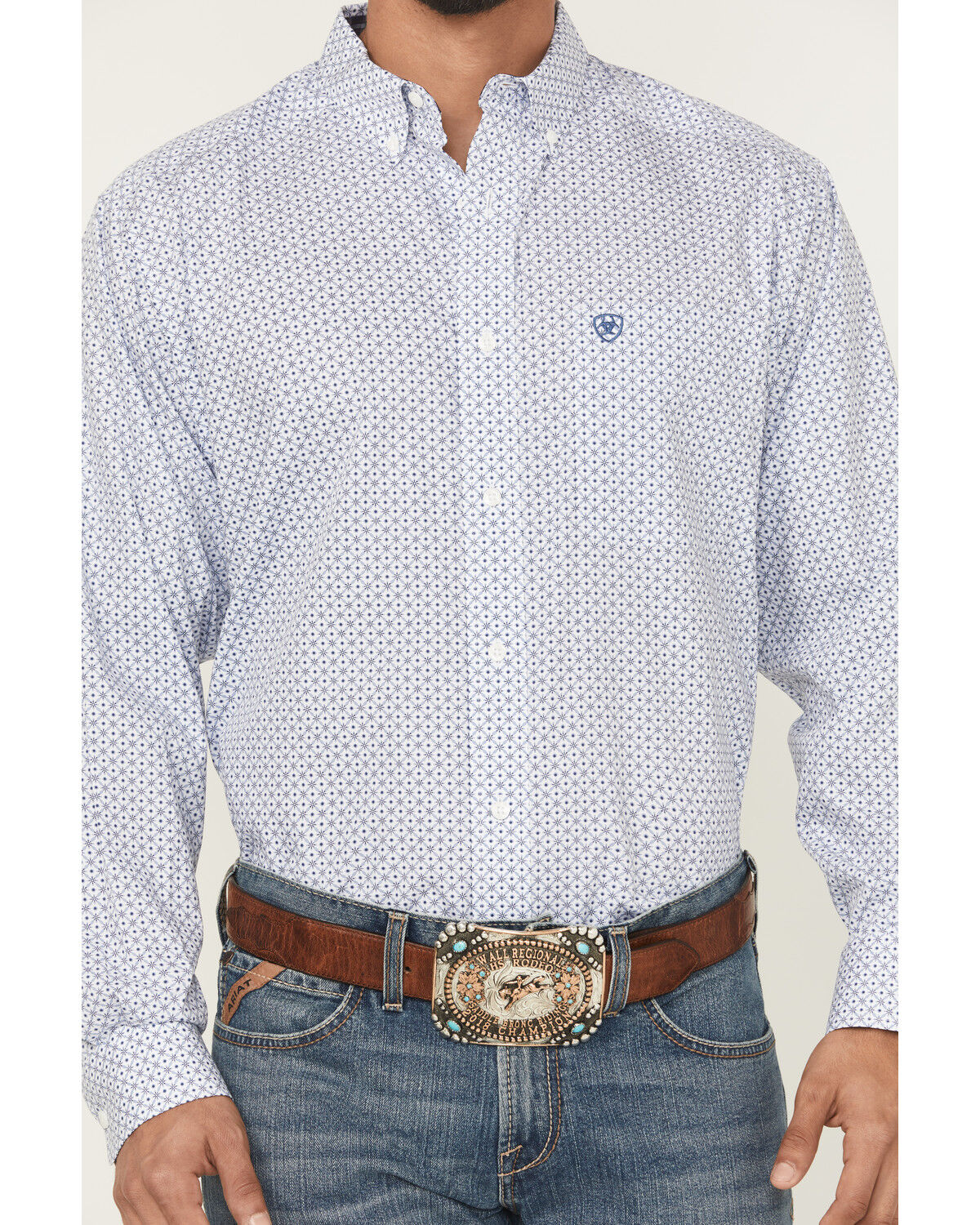 Image #3 - Ariat Men's Danny Wrinkle Free Geo Print Long Sleeve Button-Down Western Shirt - Big, Blue, hi-res