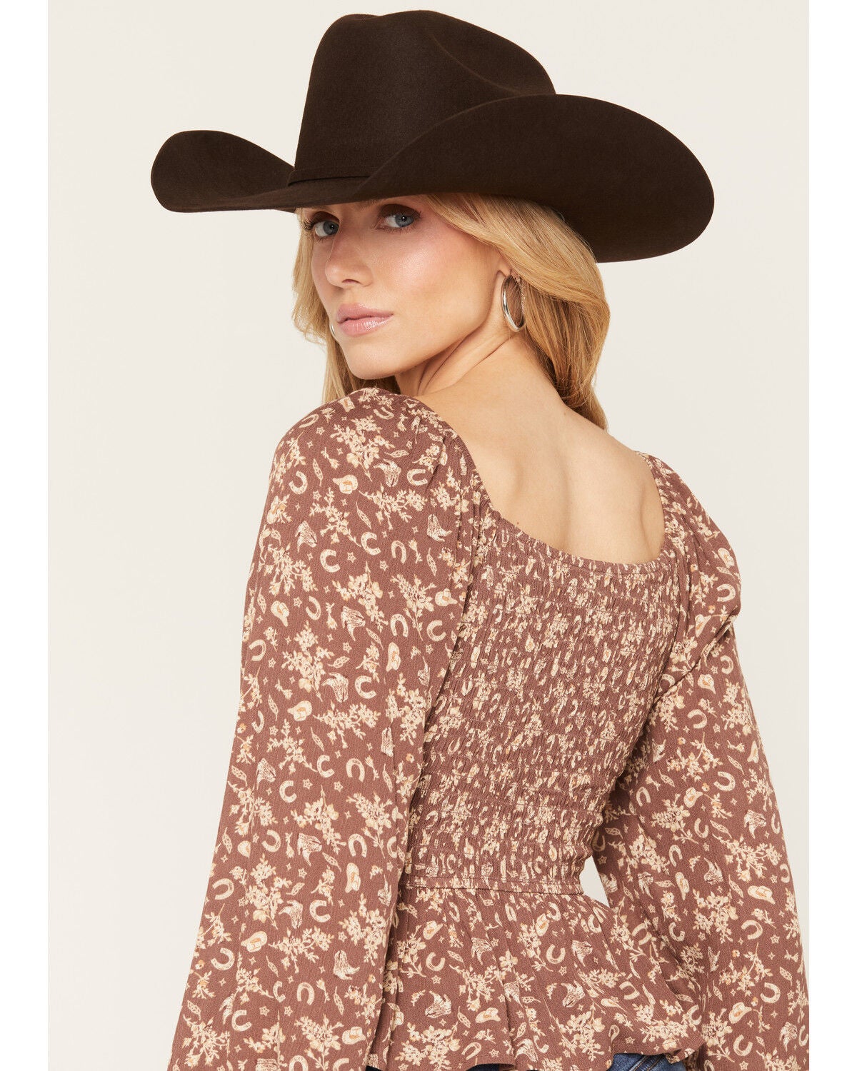 Image #4 - Ash & Violet Women's Boot Barn Exclusive Conversational Print Corset Top, Brown, hi-res