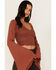 Shyanne Women's Embroidered Mesh Dot Poet Sleeve Crop Top, Brown, hi-res