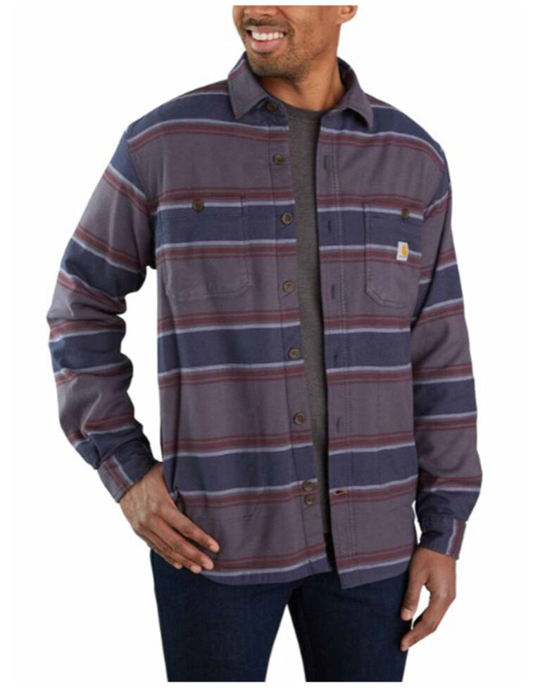 Carhartt Men's Shadow Stripe Rugged Flex Midweight Fleece-Lined Work Flannel Shirt Jacket , Grey, hi-res