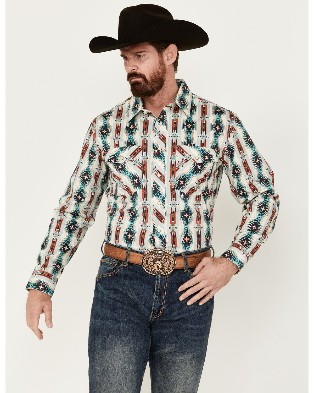 Panhandle Select Men´s Southwestern Print Long Sleeve Snap WesternShirt