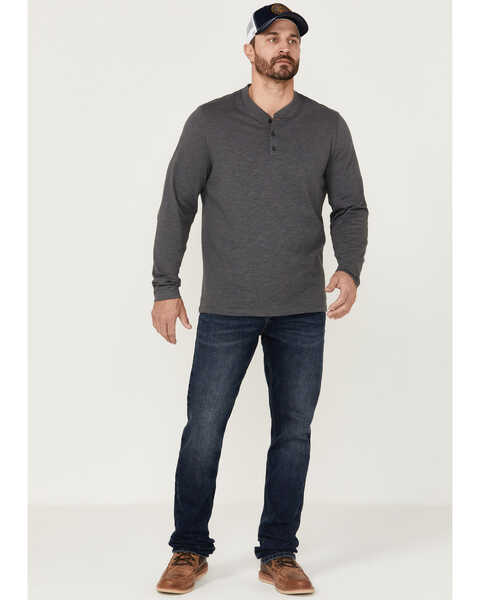 Brothers and Sons Men's Solid Heather Slub Long Sleeve Henley Shirt , Charcoal, hi-res