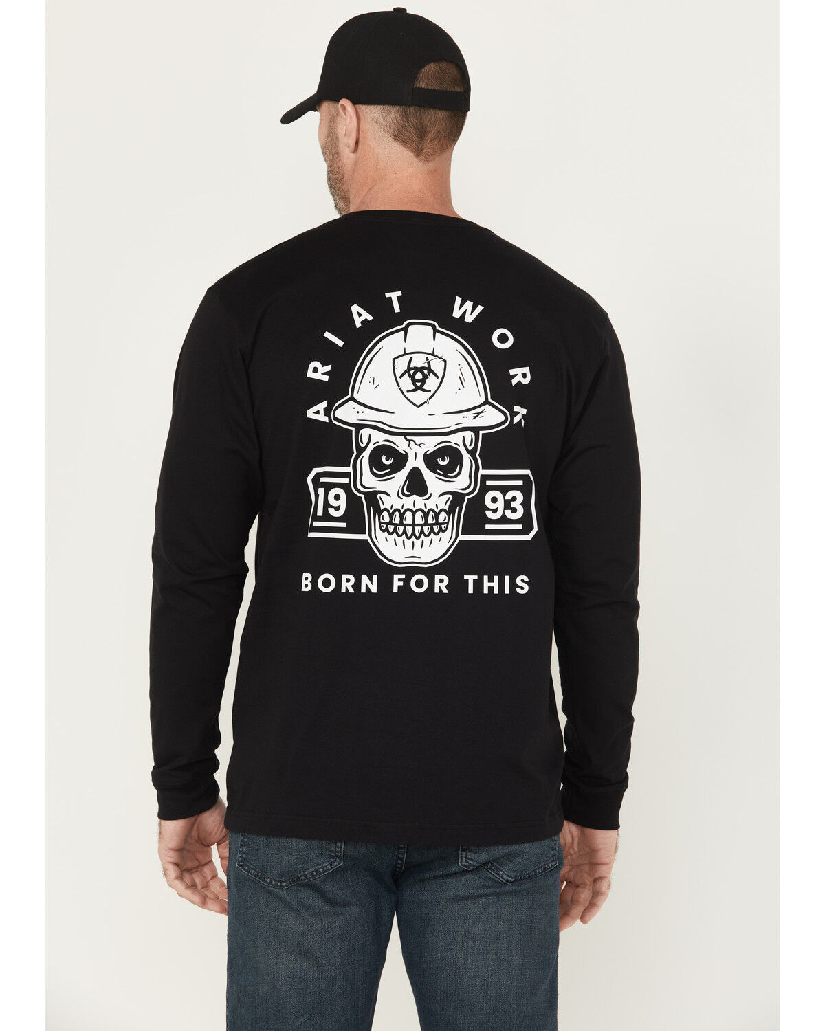 Image #1 - Ariat Men's Rebar Cotton Strong Hardhead Long Sleeve T-Shirt, Black, hi-res