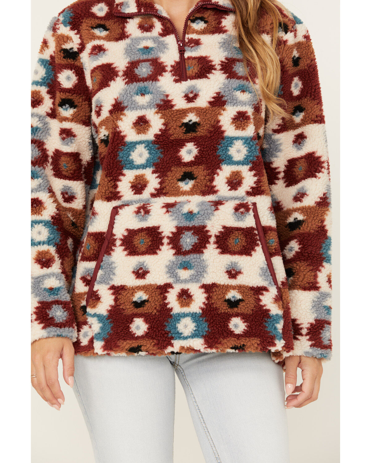 Image #3 - Cotton & Rye Women's Southwestern Print Sherpa Half Zip Pullover, Rust Copper, hi-res