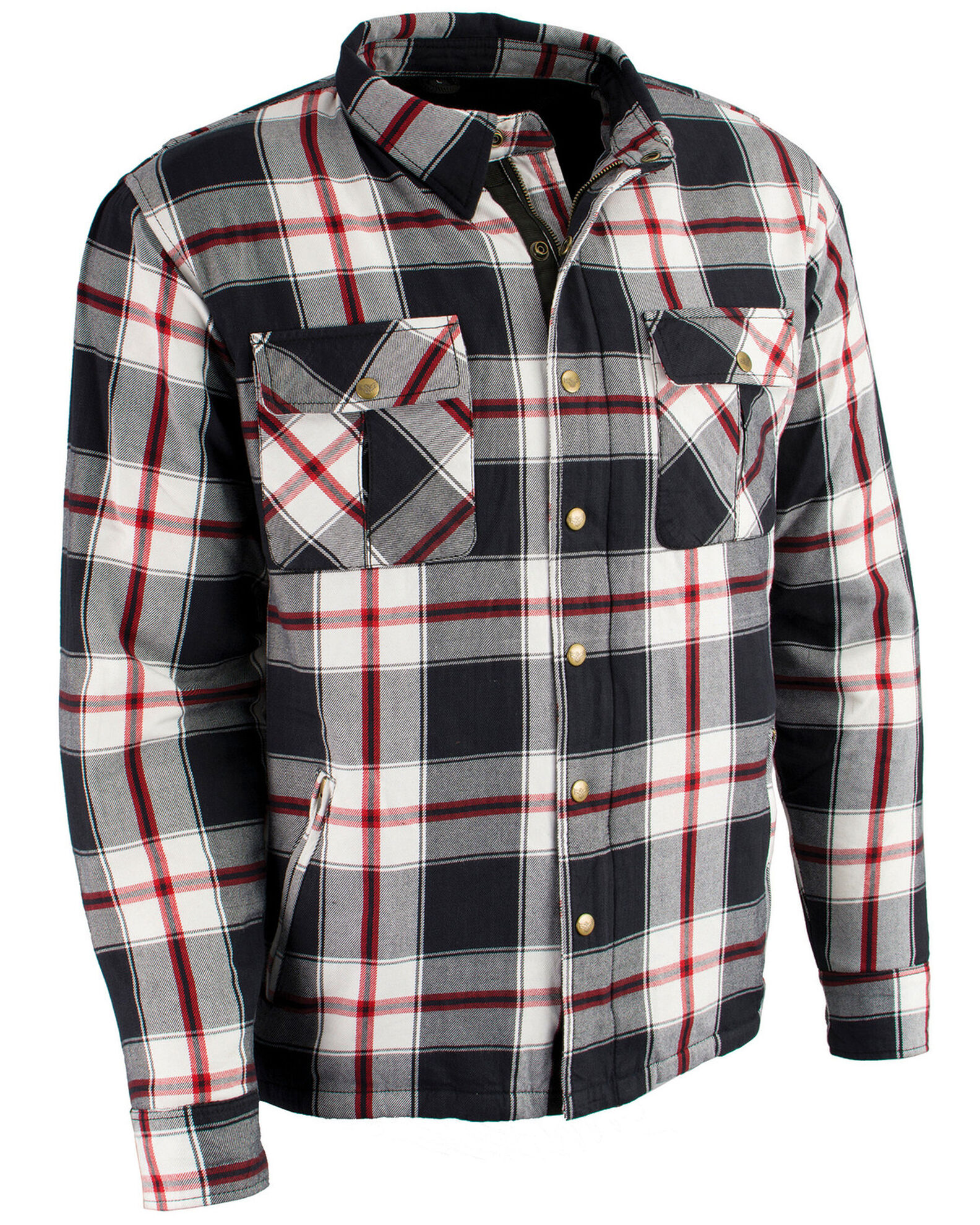 Image #7 - Milwaukee Performance Men's Black/White/Red Aramid Flannel Biker Jacket - 5X, Black/red, hi-res