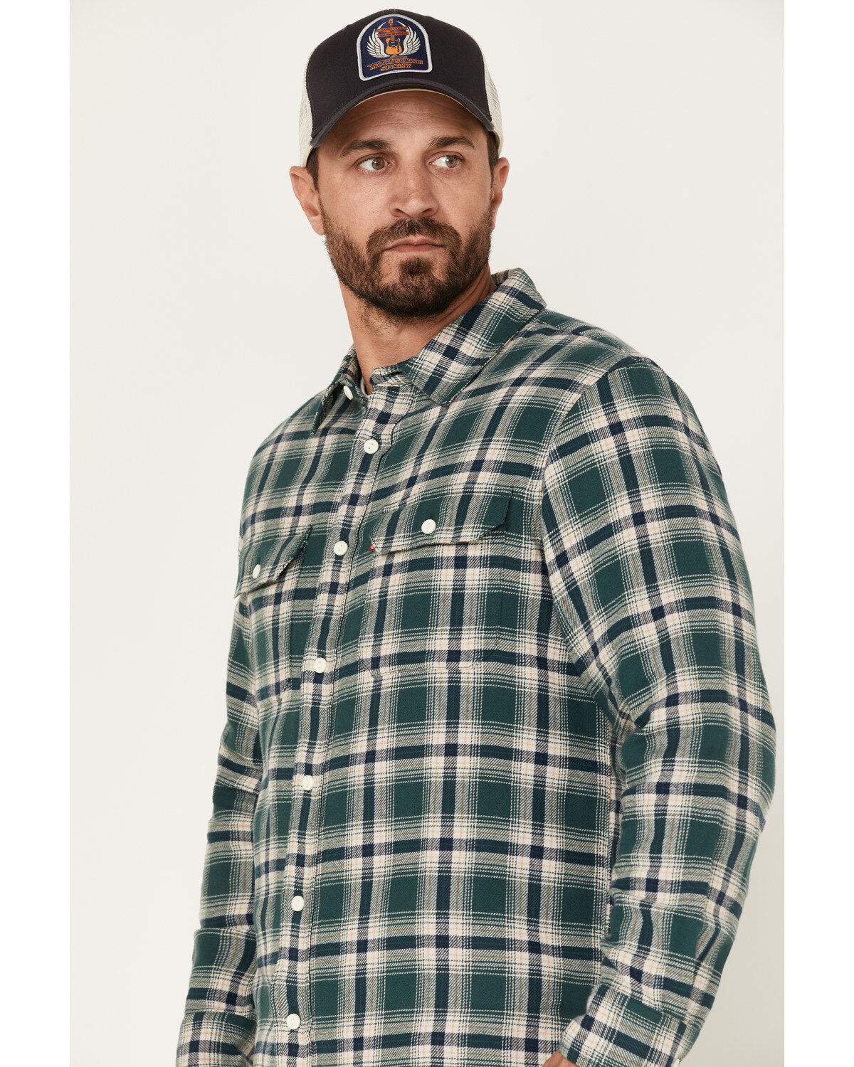 Image #2 - Levi's Men's Classic Worker Plaid Long Sleeve Button-Down Shirt, Dark Green, hi-res