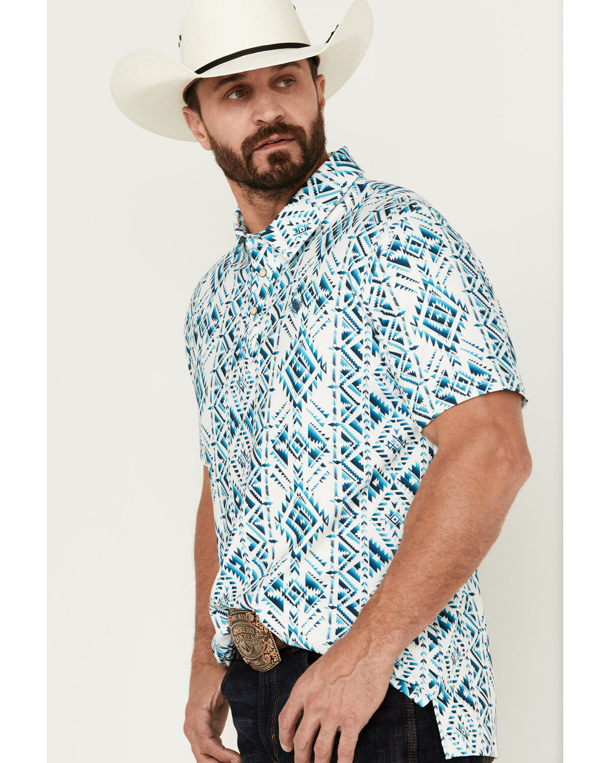 Image #2 - Panhandle Men's Southwestern Print Short Sleeve Performance Polo Shirt, , hi-res