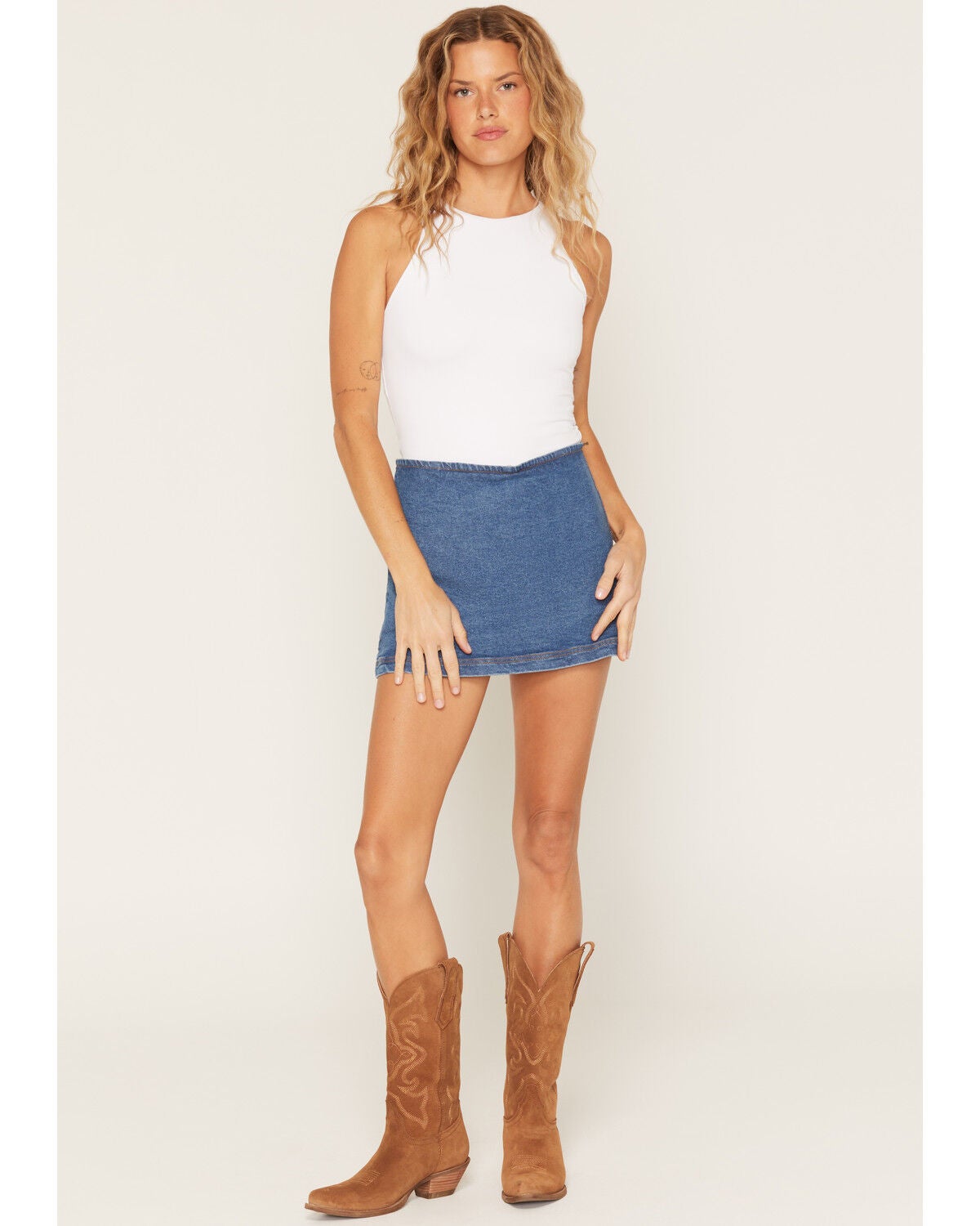 Cleo + Wolf Women's Medium Wash Denim Mini Skort, Medium Wash, hi-res
