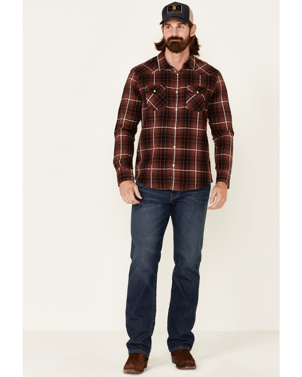Image #2 - Flag & Anthem Men's Thornton Maroon Plaid Long Sleeve Snap Western Shirt, Maroon, hi-res