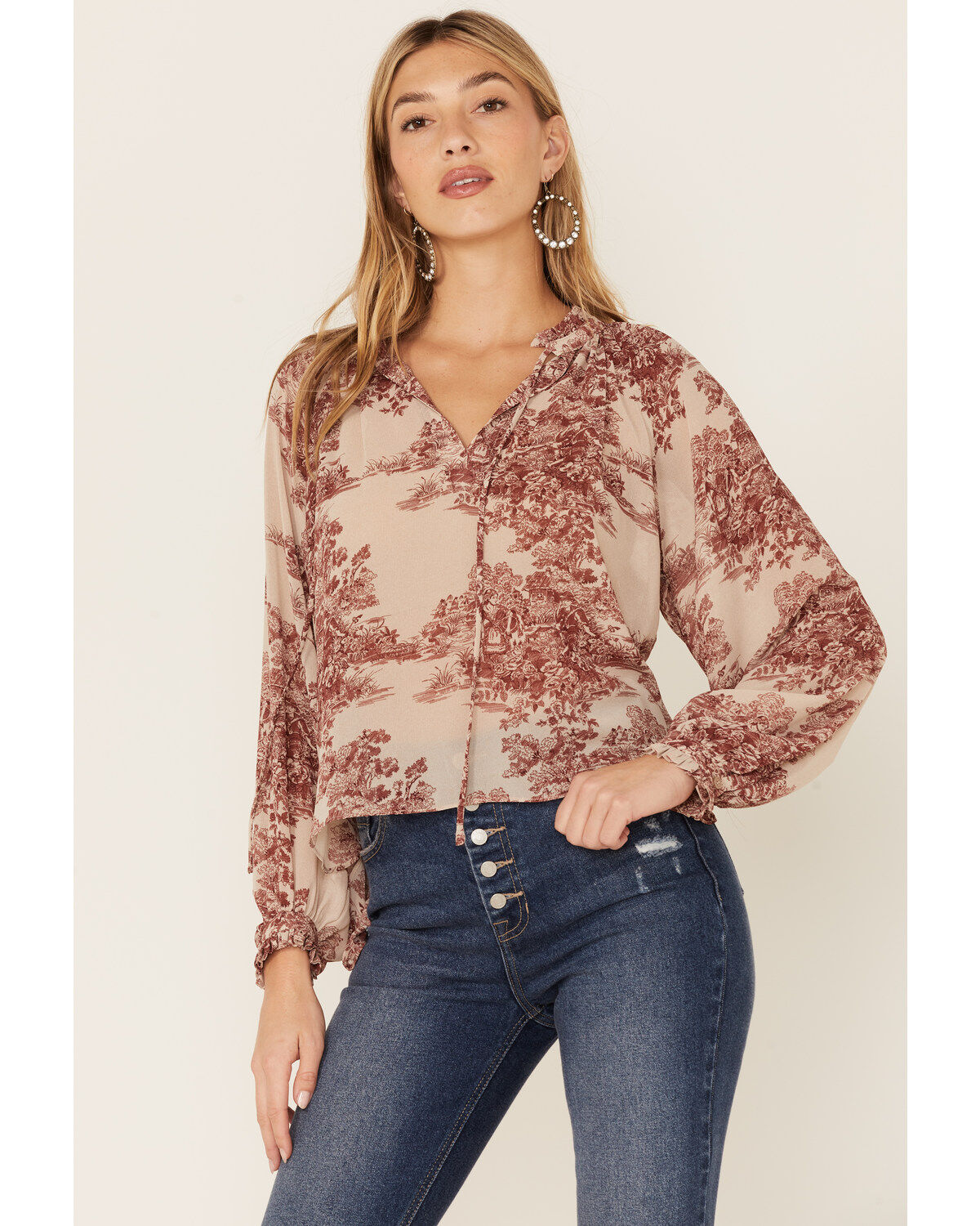 Image #1 - Revel Women's Floral Long Sleeve Peasant Top, , hi-res
