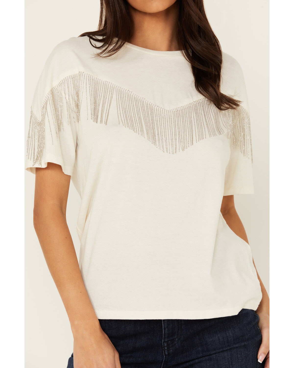 Image #3 - Rock & Roll Denim Women's Chain Fringe Short Sleeve Tee, Natural, hi-res