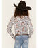 Shyanne Girls' Ditsy Floral Print Long Sleeve Western Pearl Snap Shirt, Ivory, hi-res