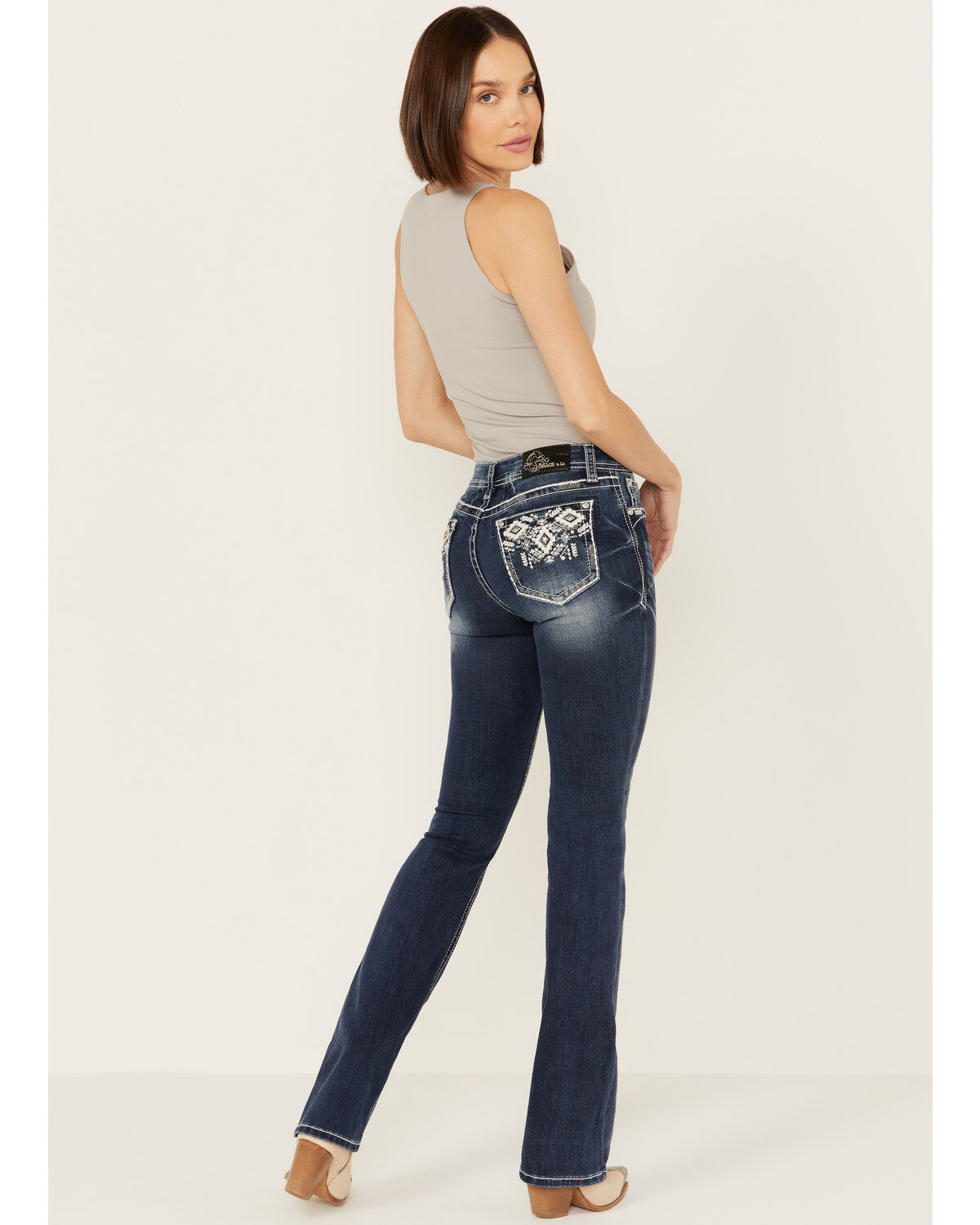 Image #1 - Grace in LA Women's Medium Wash Mid Rise Geo Pocket Stretch Bootcut Jeans, , hi-res
