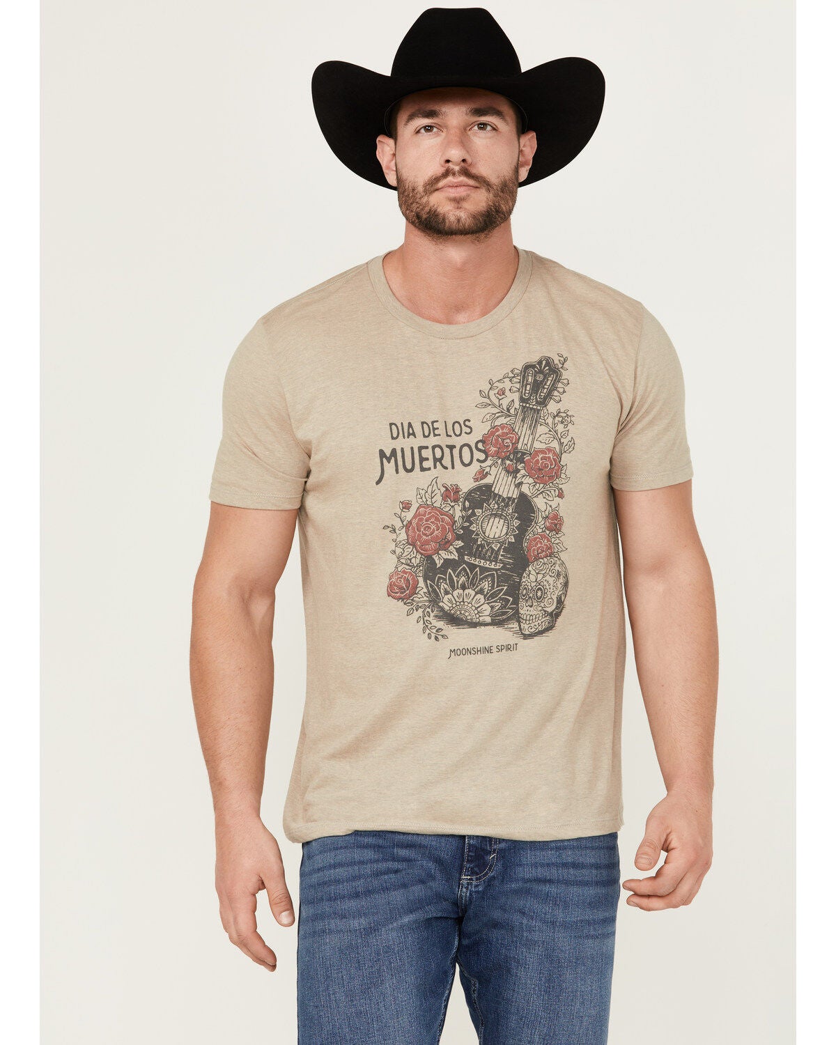 Moonshine Spirit Men's Skull Guitar Short Sleeve Graphic T-Shirt, Tan, hi-res