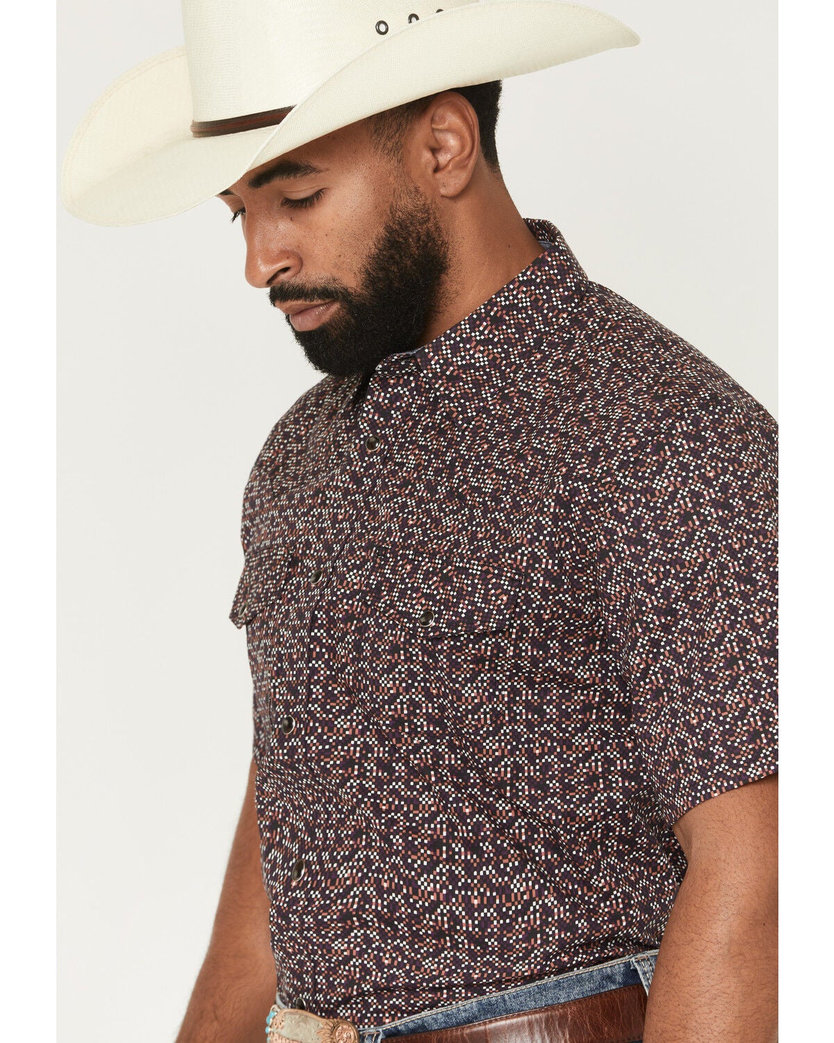 Image #2 - RANK 45&reg; Men's Arena Confetti Geo Print Short Sleeve Snap Stretch Western Shirt, Multi, hi-res