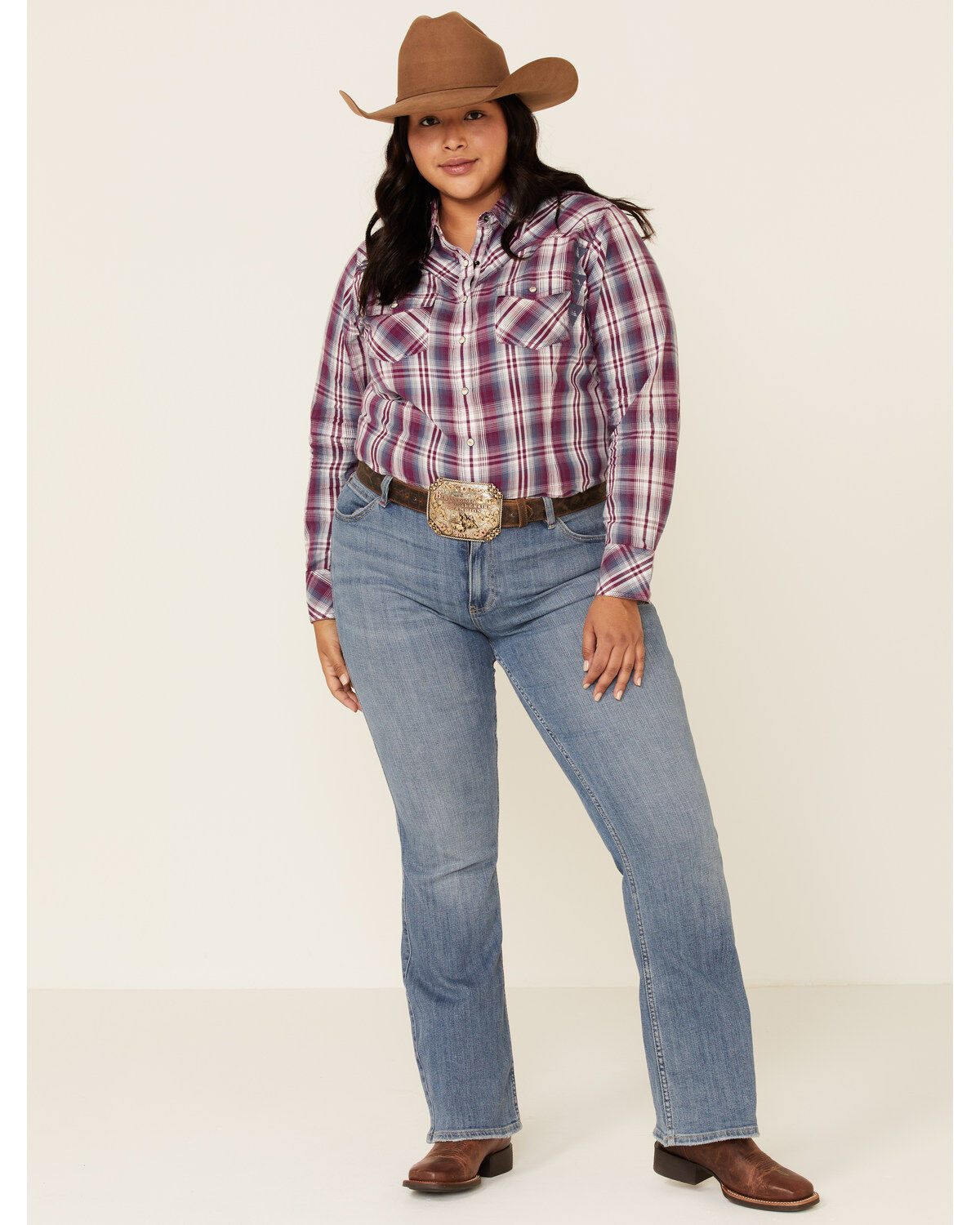 Image #2 - Ariat Women's Imperial Violet Stripe Incredible Long Sleeve Shirt - Plus, , hi-res