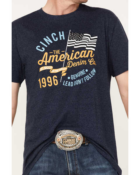 Cinch Men's American Heather Navy Logo Flag Graphic Short Sleeve T-Shirt , Navy, hi-res