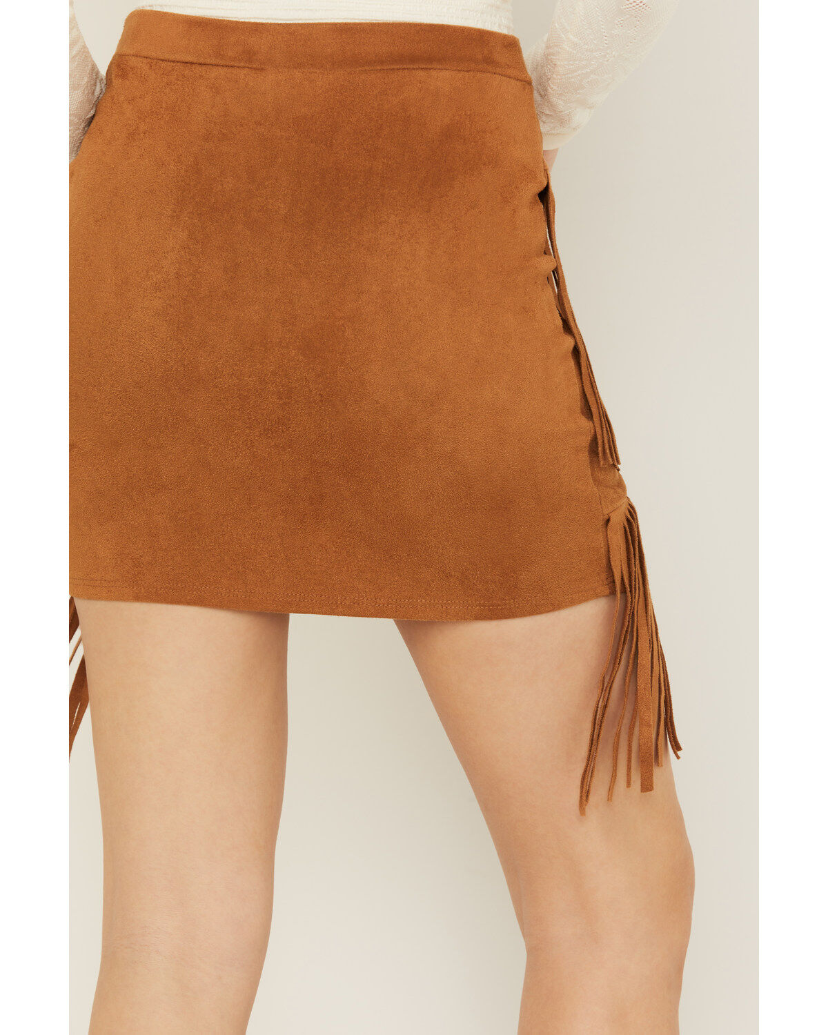 Image #4 - Vocal Women's Studded Fringe Skirt, Camel, hi-res
