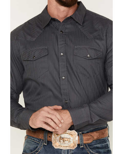 Image #3 - Gibson Trading Co Men's Southside Satin Stripe Snap Western Shirt , Dark Grey, hi-res