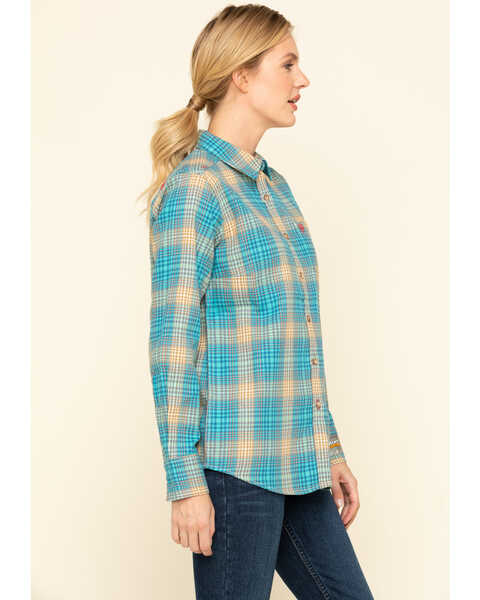 Ariat Women's FR Savana Plaid Print Long Sleeve Work Shirt, Blue, hi-res