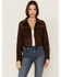 Image #1 - Shyanne Women's Faux Suede Contrast Stitch Fringe Jacket, Dark Brown, hi-res