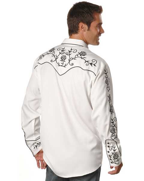 Scully Men's Floral Embroidered Western Shirt, White, hi-res