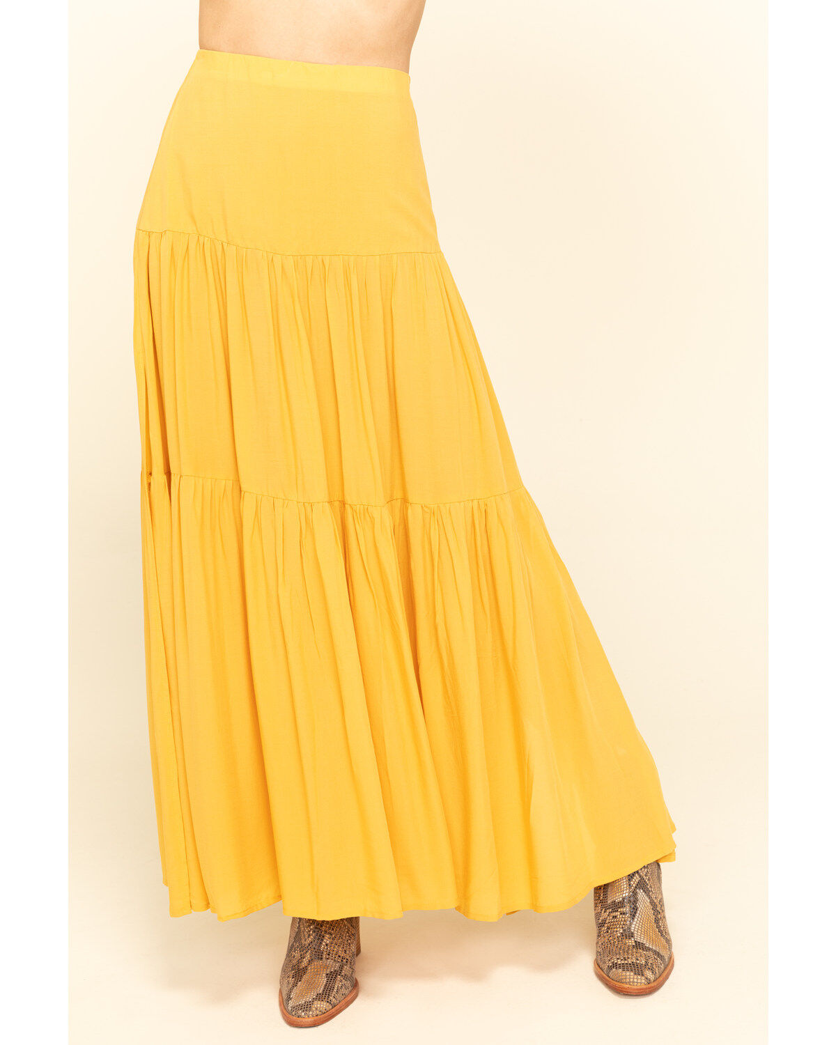 mustard tiered maxi skirt