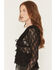 Image #2 - Ash  & Violet Women's Lace Long Sleeve Tie-Front Top, Black, hi-res