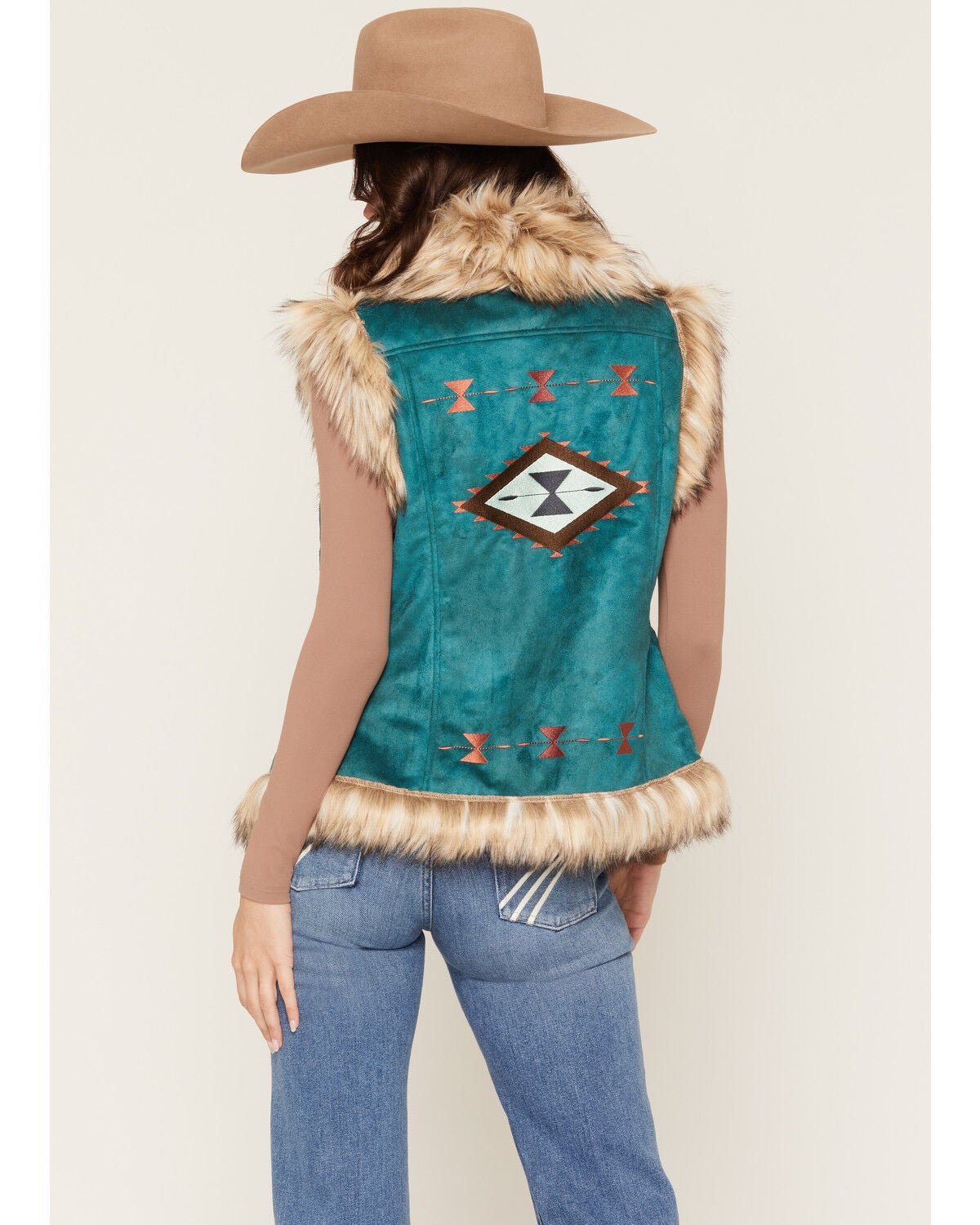 Image #4 - Tasha Polizzi Women's Chateau Faux Suede Embroidered Vest, Teal, hi-res