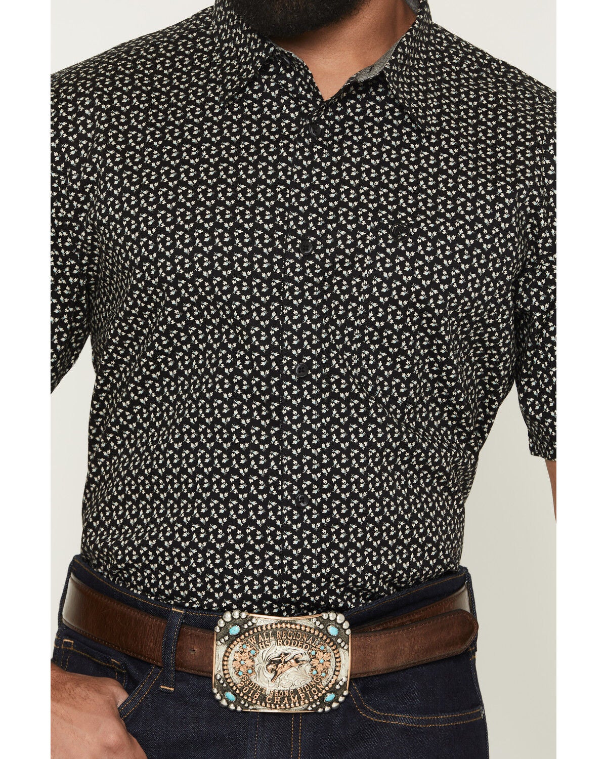 Image #3 - Cody James Men's Shiloh Micro Floral Print Short Sleeve Button-Down Stretch Western Shirt - Tall, Black, hi-res