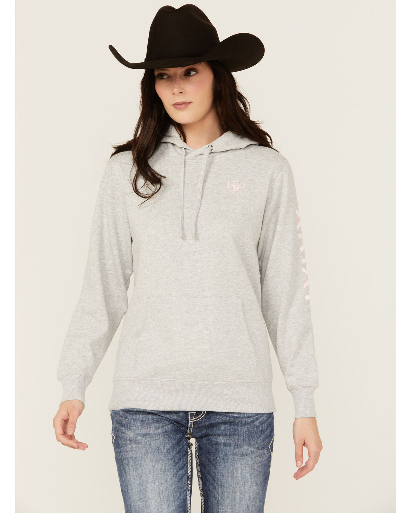 Image #1 - Ariat Women's Boot Barn Exclusive Logo Hoodie, Grey, hi-res