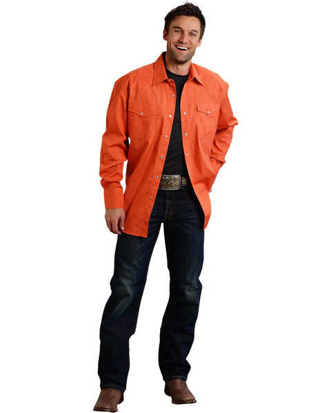 Image #2 - Roper Men's Basic Solid Long Sleeve Western Shirt, Orange, hi-res