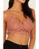 Wishlist Women's Strappy Lace Applique Scallop Lace Bralette , Brick Red, hi-res