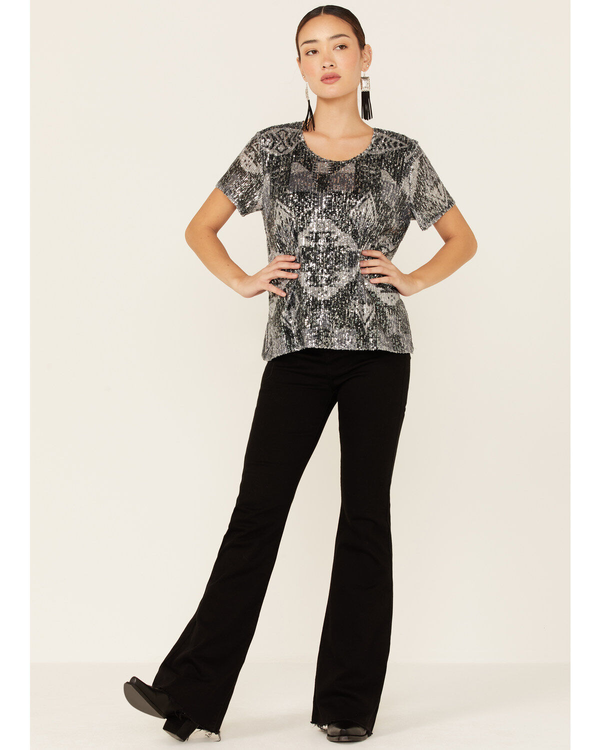 Image #4 - Tasha Polizzi Women's Sequins Starla Short Sleeve Top, Black, hi-res
