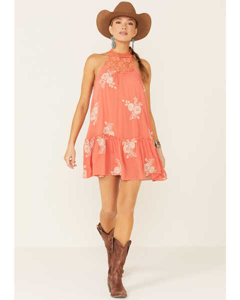 A Collective Story Women's Coral Floral Swing Dress, Coral, hi-res