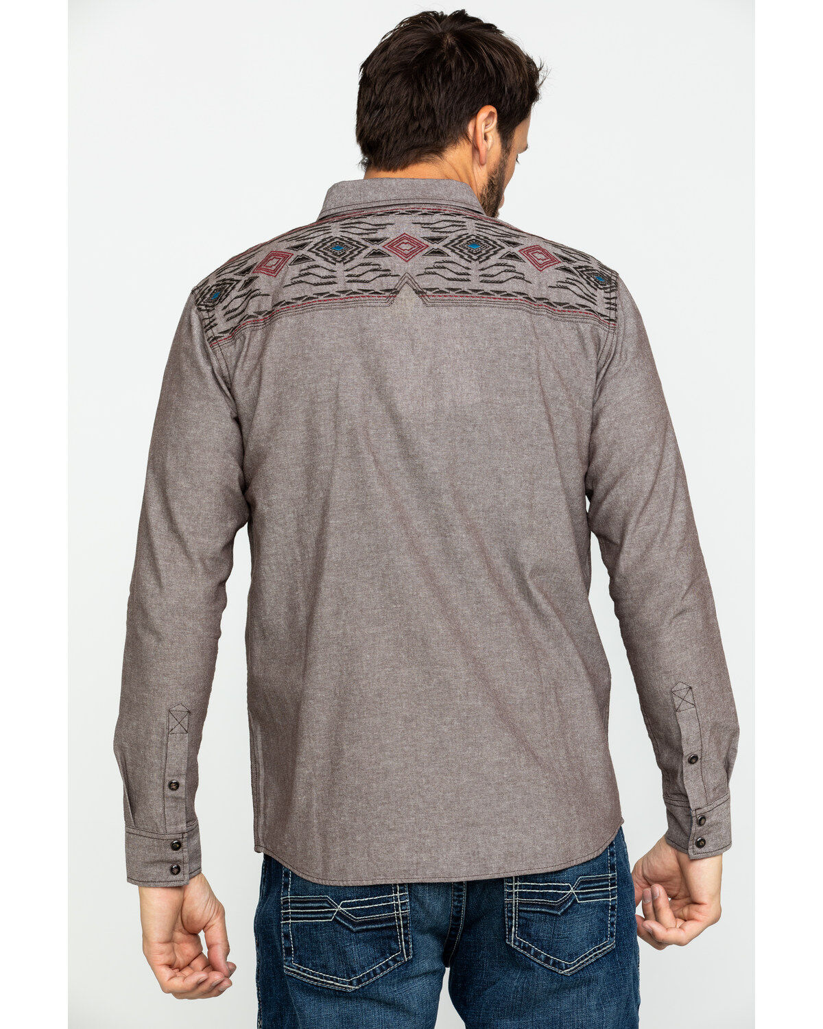 Image #2 - Moonshine Spirit Men's Peace Pipe Solid Aztec Embroidered Long Sleeve Western Shirt , , hi-res
