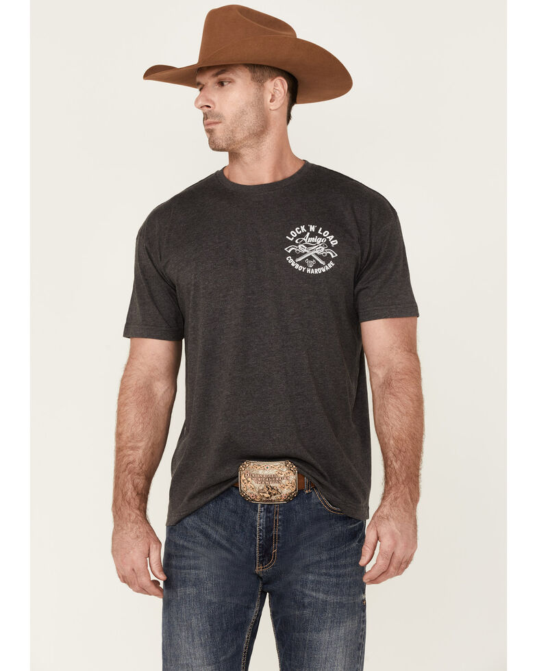 Cowboy Hardware Men's Charcoal Lock & Load Amigo Graphic Short Sleeve T-Shirt , Charcoal, hi-res