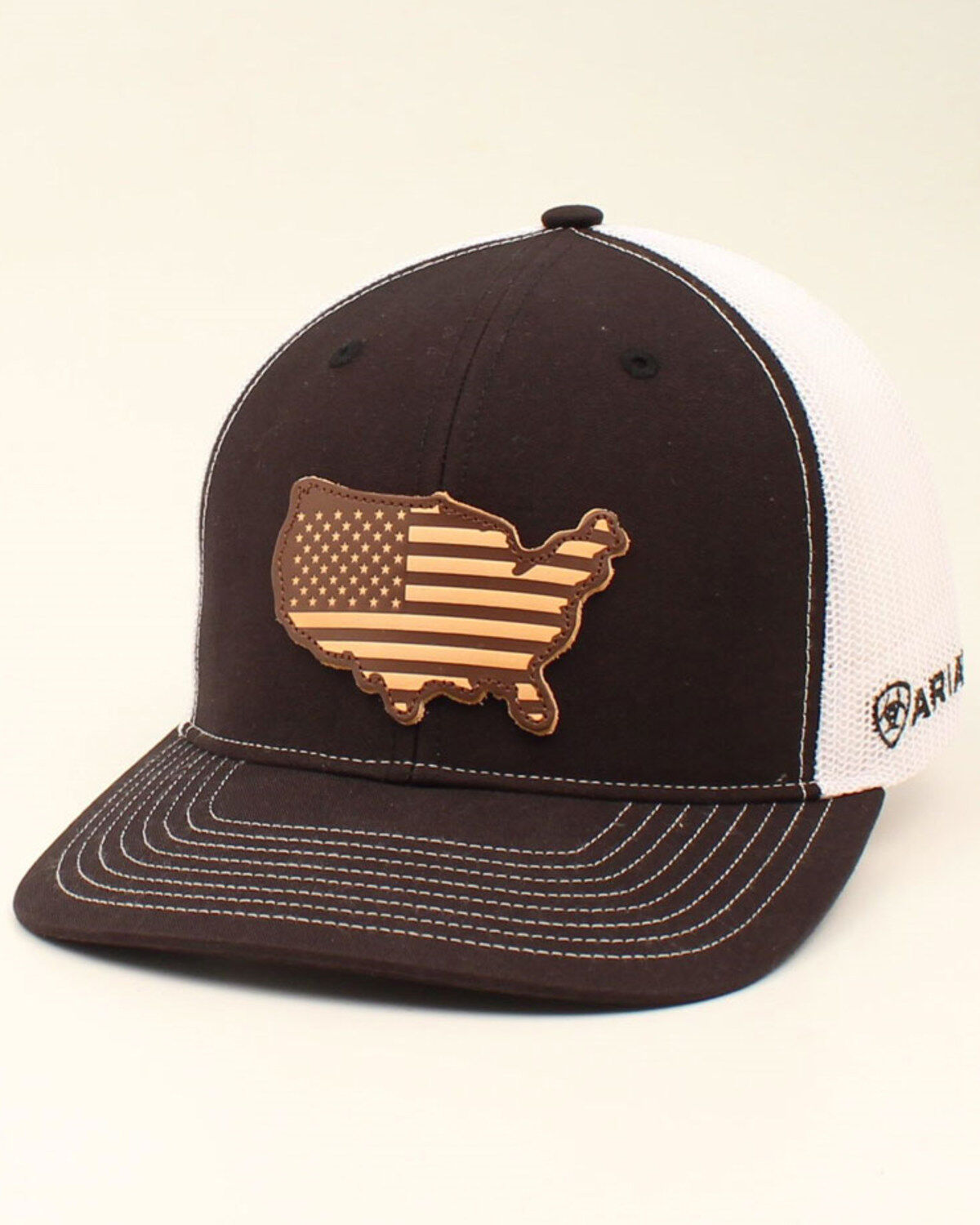 Image #1 - Ariat Men's USA Leather Patch Ball Cap, Black, hi-res