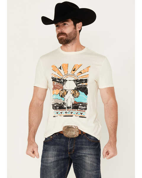Rock & Roll Denim Men's Scenic Skull Pow Pow Short Sleeve Graphic  T-Shirt, Cream, hi-res