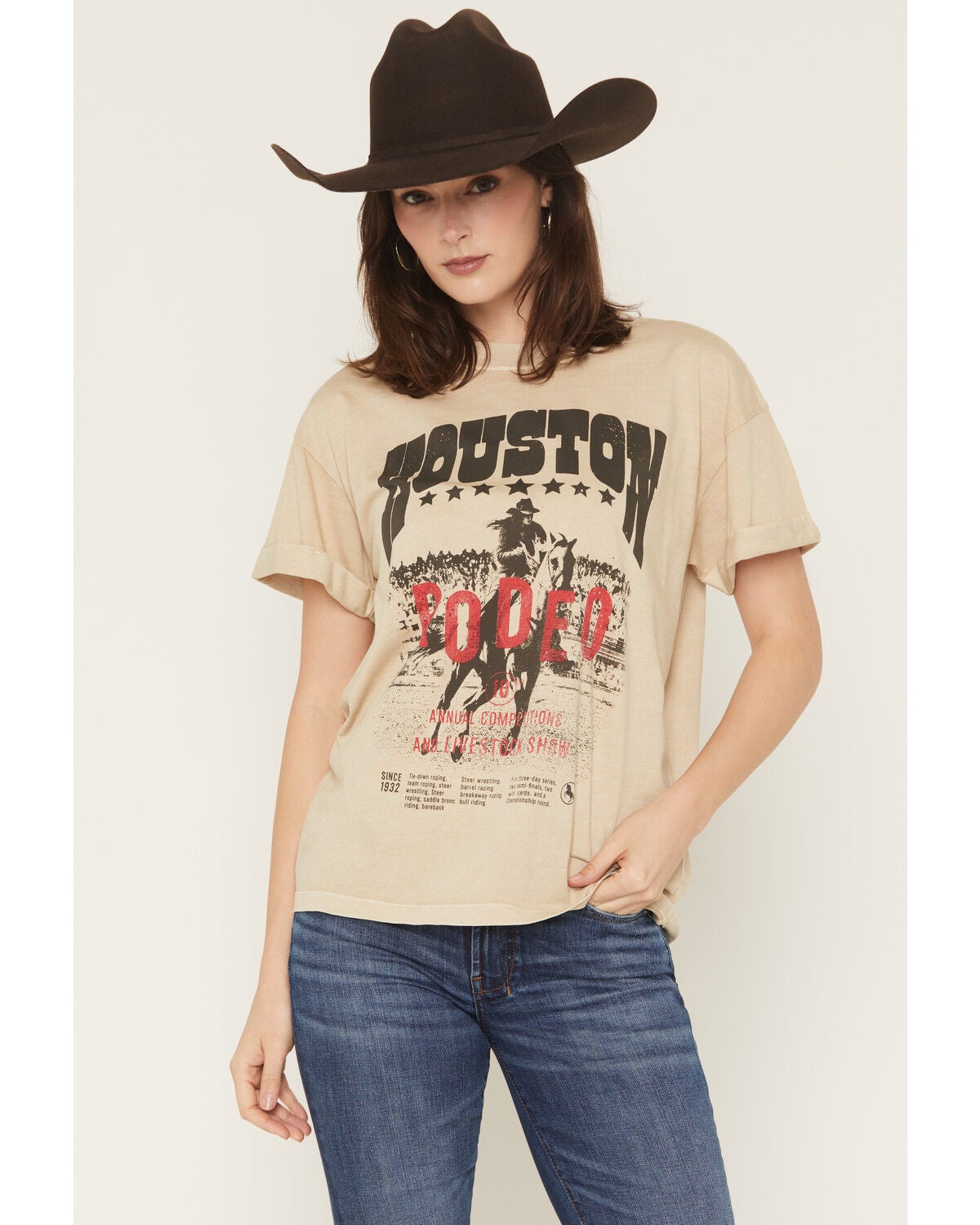Girl Dangerous Women's Houston Rodeo Short Sleeve Graphic Tee, Tan, hi-res