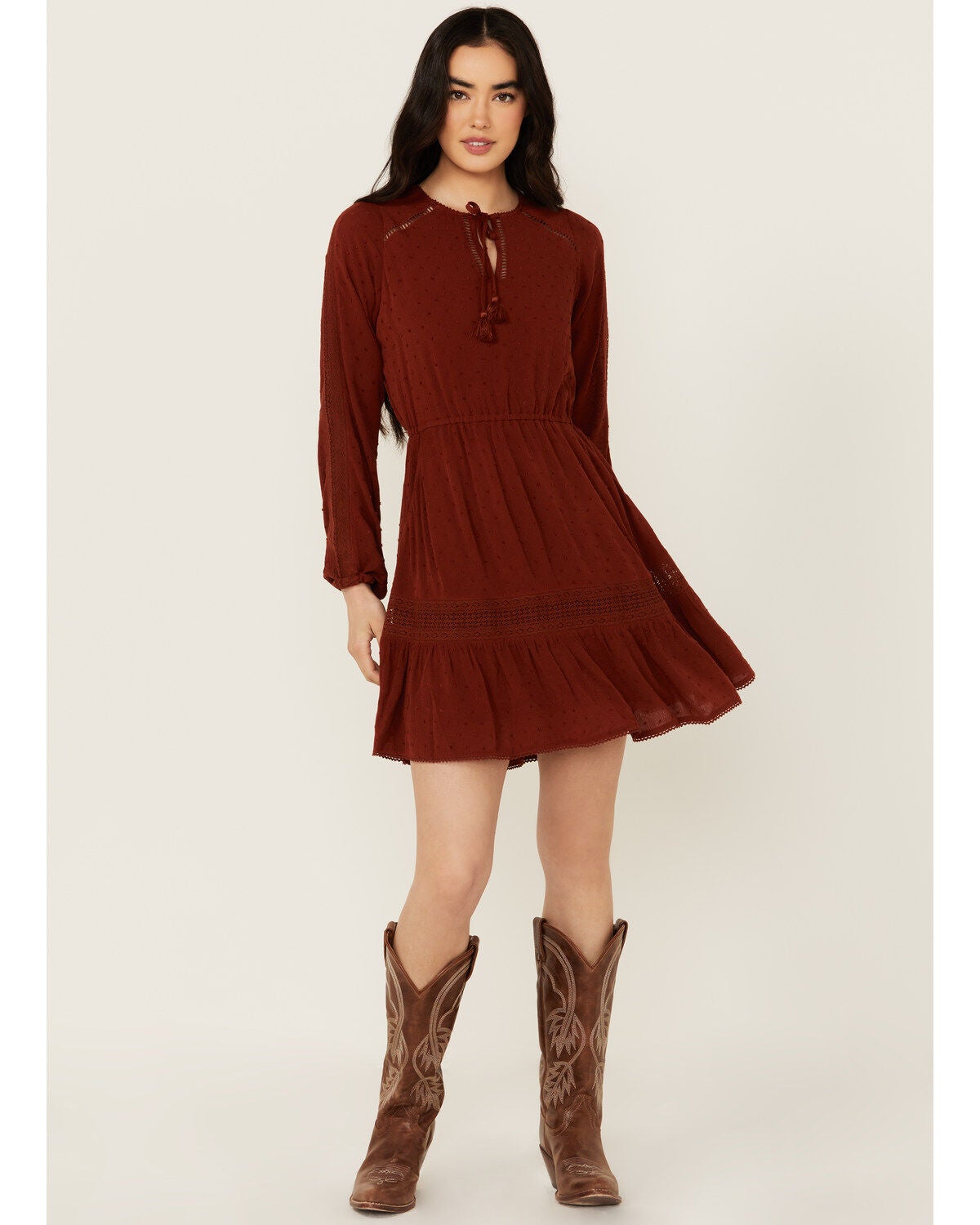 Idyllwind Women's Riker Long Sleeve Mini Dress, Brandy Brown, hi-res