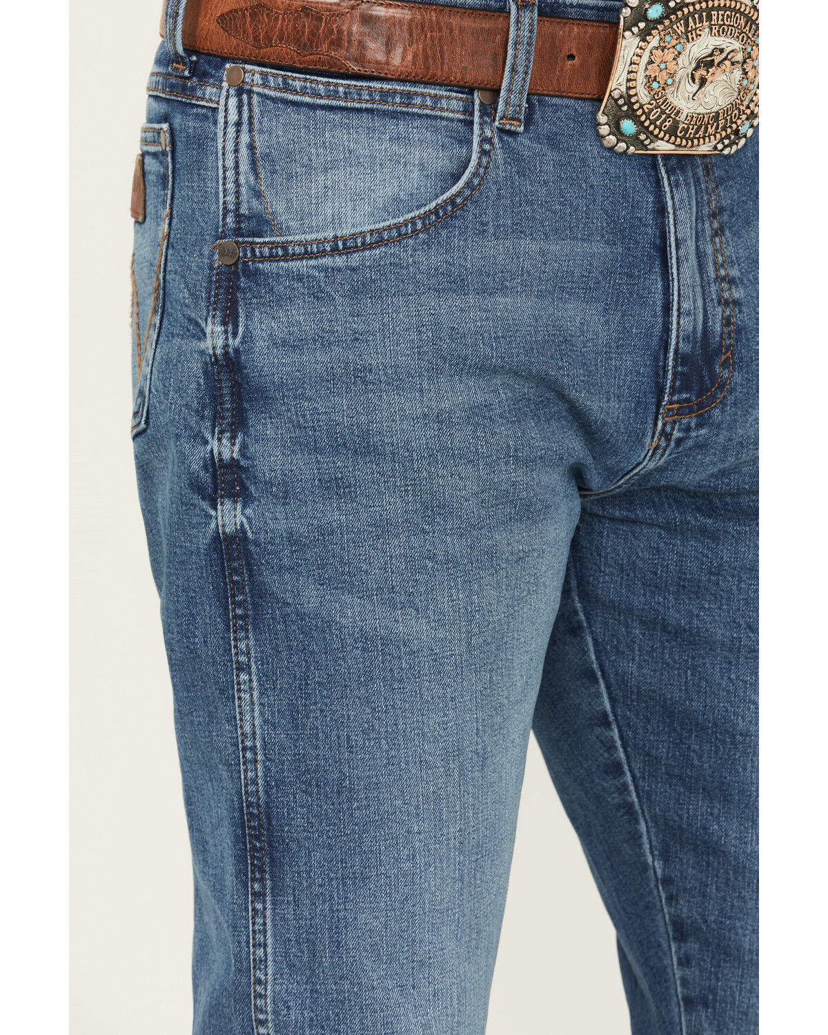 Image #2 - Wrangler Retro Men's 77MWZ Harris Medium Wash Slim Bootcut Stretch Denim Jeans, Medium Wash, hi-res