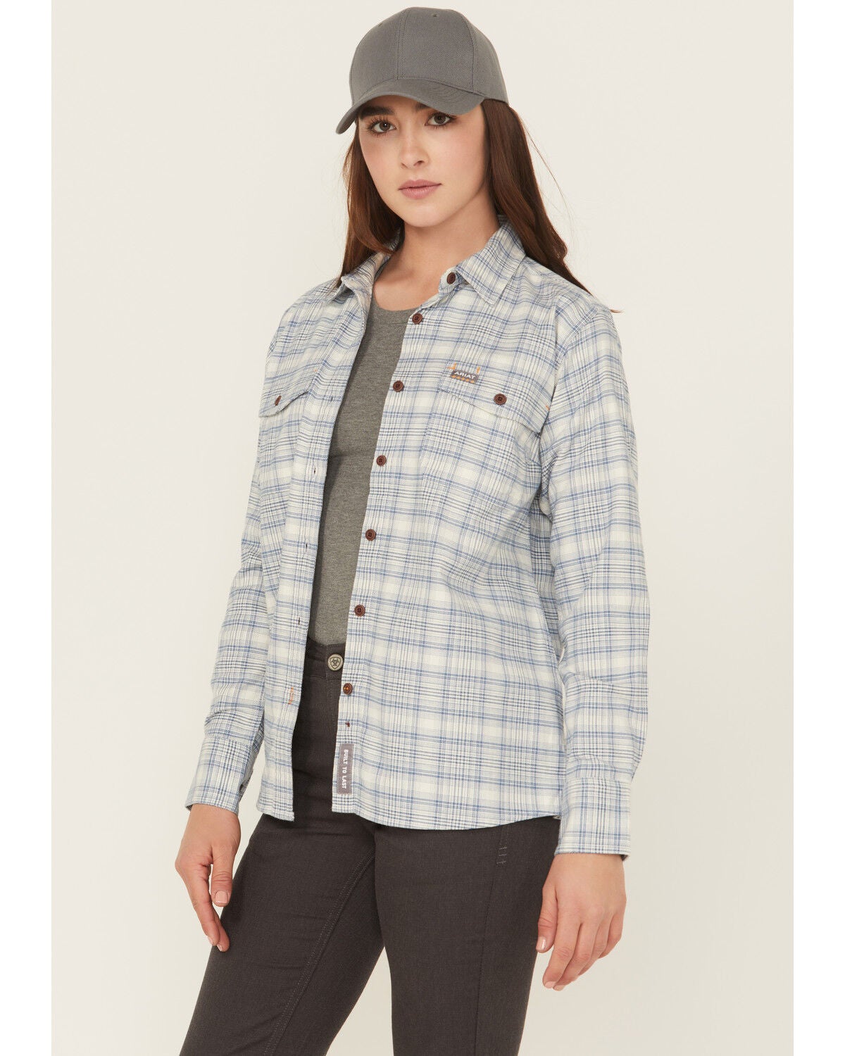 Ariat Women's Rebar Flannel DuraStretch Long Sleeve Button-Down Work Shirt, White, hi-res