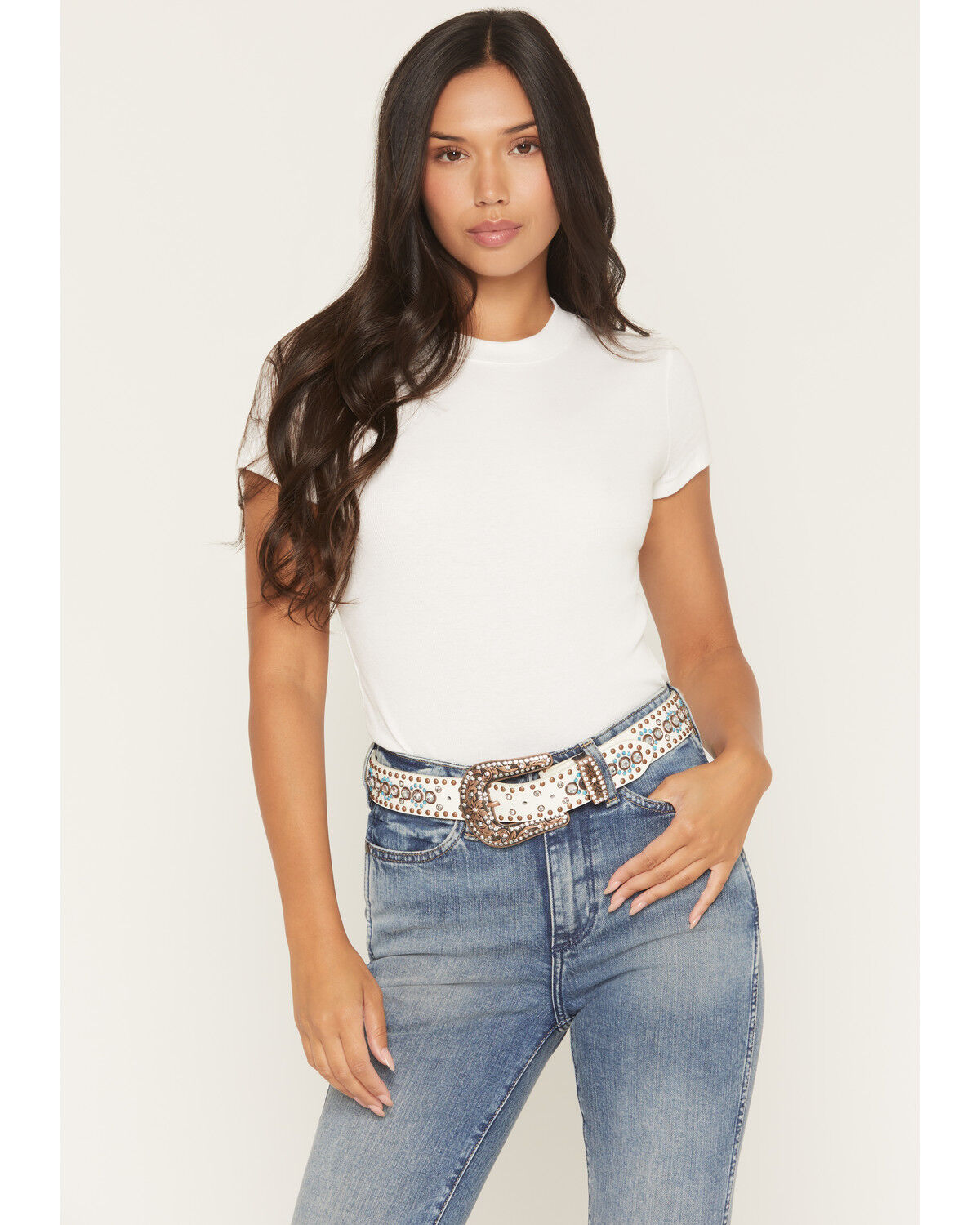 Image #1 - Shyanne Women's Embellished Bling Belt, White, hi-res